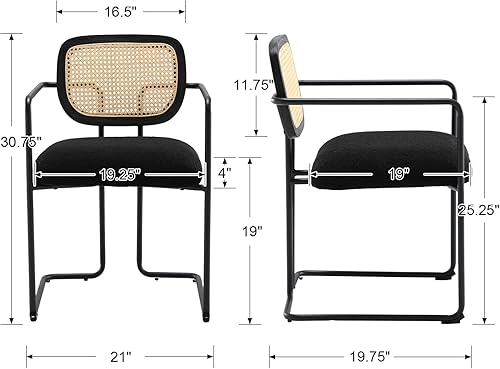 Miniatura 2 de Ya-Home Juego de 2 sillas de comedor modernas, sillas laterales tapizadas, sillón de tela Sherpa con respaldo de ratán, patas de metal para comedor,