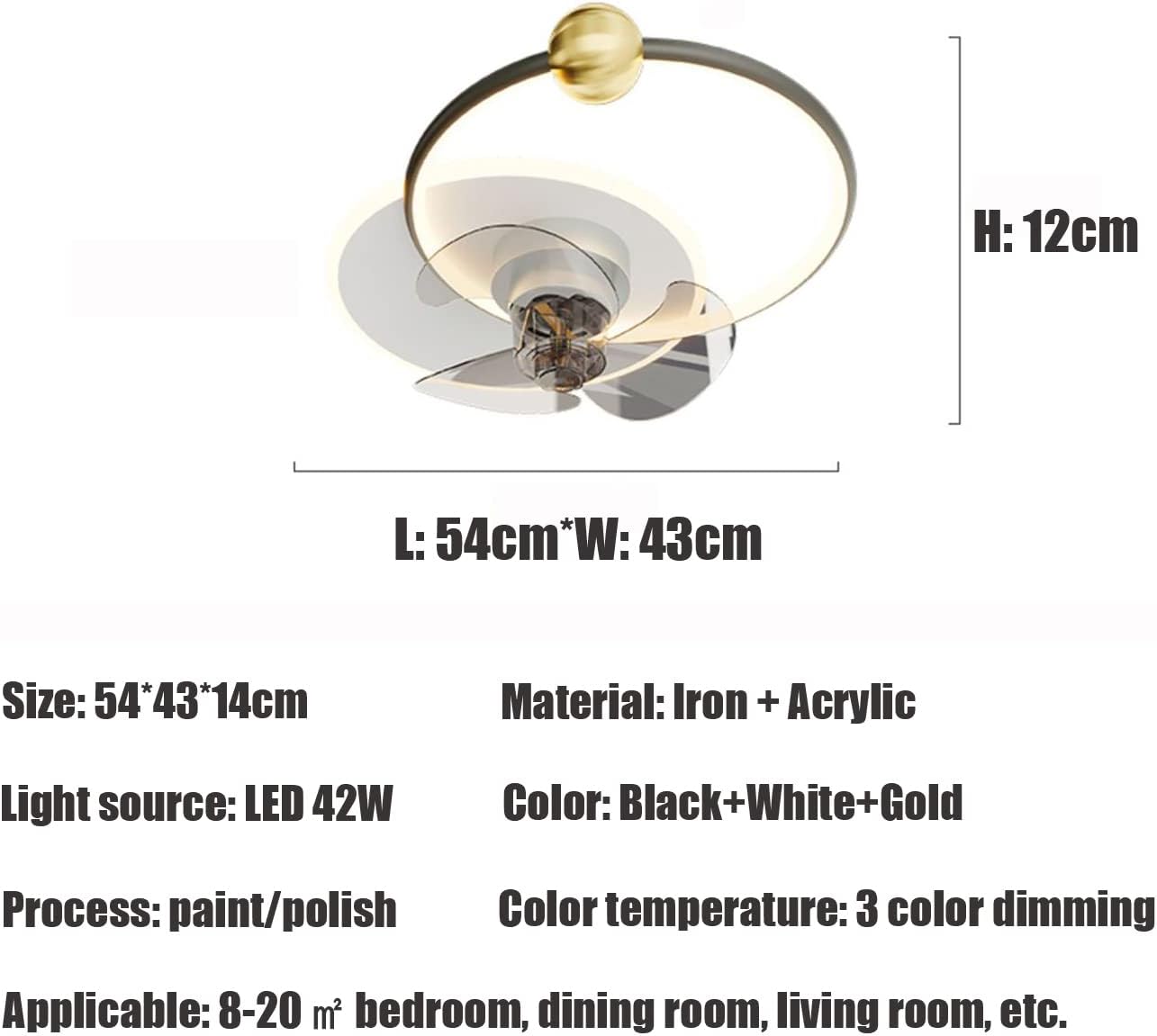 YUEGOO 42W Silent Fans with Ceiling Lights 3 Speed Fan with Remote Control Led Dimmable Ceiling Lights with Timer for Bedroom Living Room Dining Room Fan Lighting