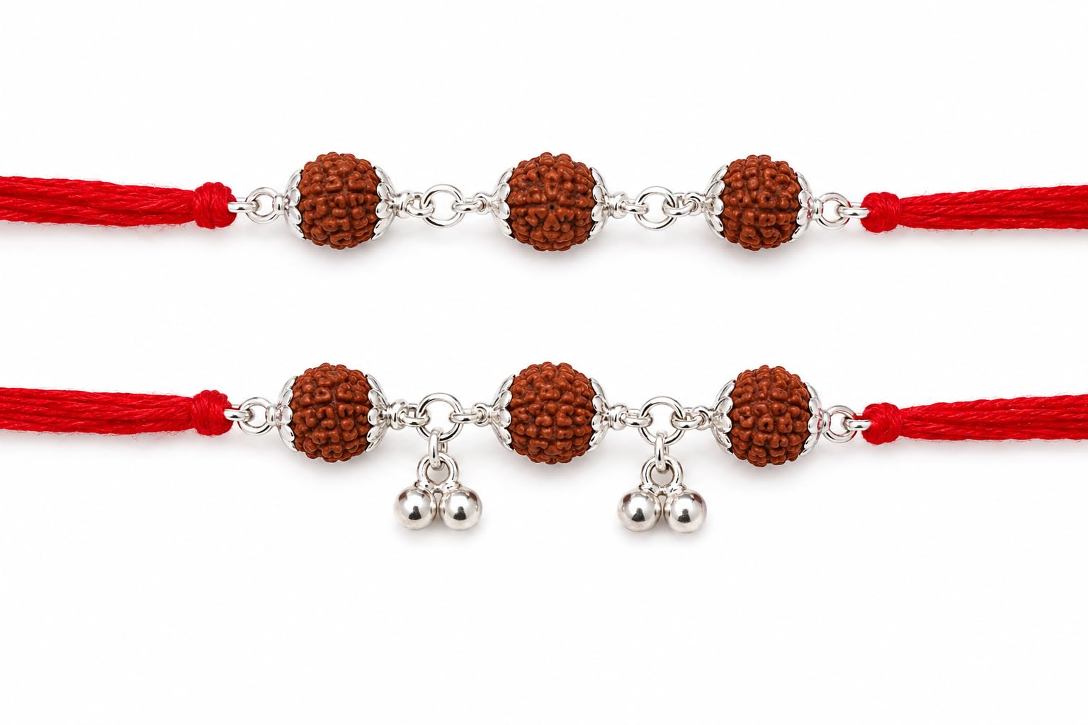 Silver Rudraksha Couple Rakhi Set Bhai Bhabhi Red Thread-image-41
