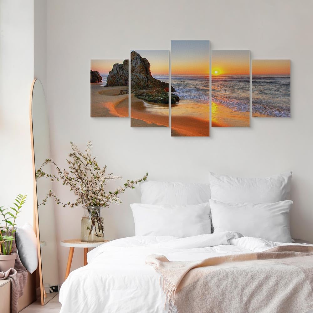 murando - Quadro Mare 200x100 cm 5 Pezzi - Stampa su Tela Canvas con Struttura - Quadri Componibili Moderni Soggiorno Grandi - Murale Arte Decorazioni da Parete Decori - Onde c-B-0463-b-m
