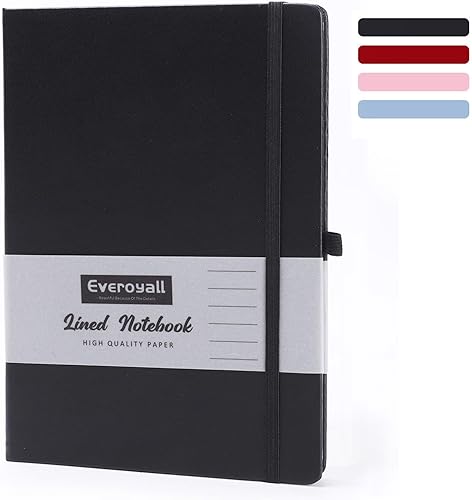 Cuadernos rayados, color negro, 160 páginas, tamaño A5 mediano de 5.7 x 8 pulgadas, papel grueso de 3.53 ozm, tapa dura (paquete de 3)