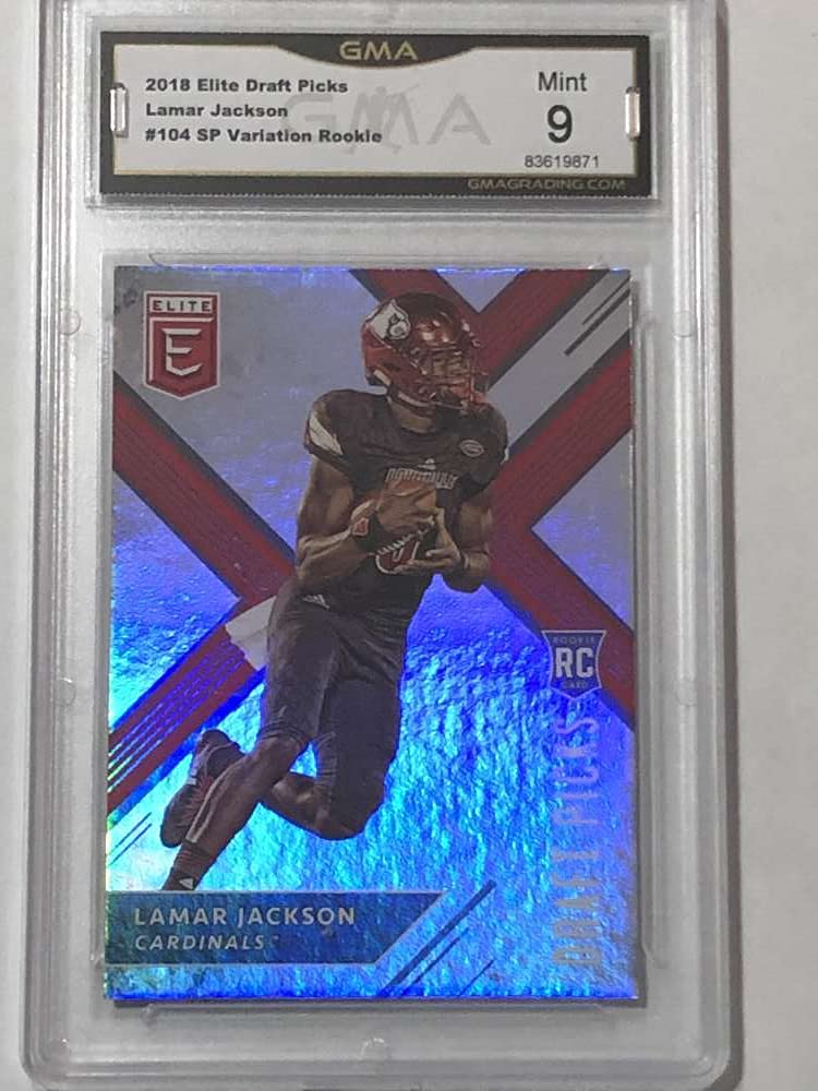 lamar jackson graded rookie card 2018 Donruss Elite Draft Football SP Variation #104 RC Louisville Cardinals Baltimore Ravens MINT GMA 9 Official NFL Trading by Panini America (Serial Number May Vary) after graded card features Mysterious “Leaked” Shiny Mew Style:With Card Zones Pastel Yellow