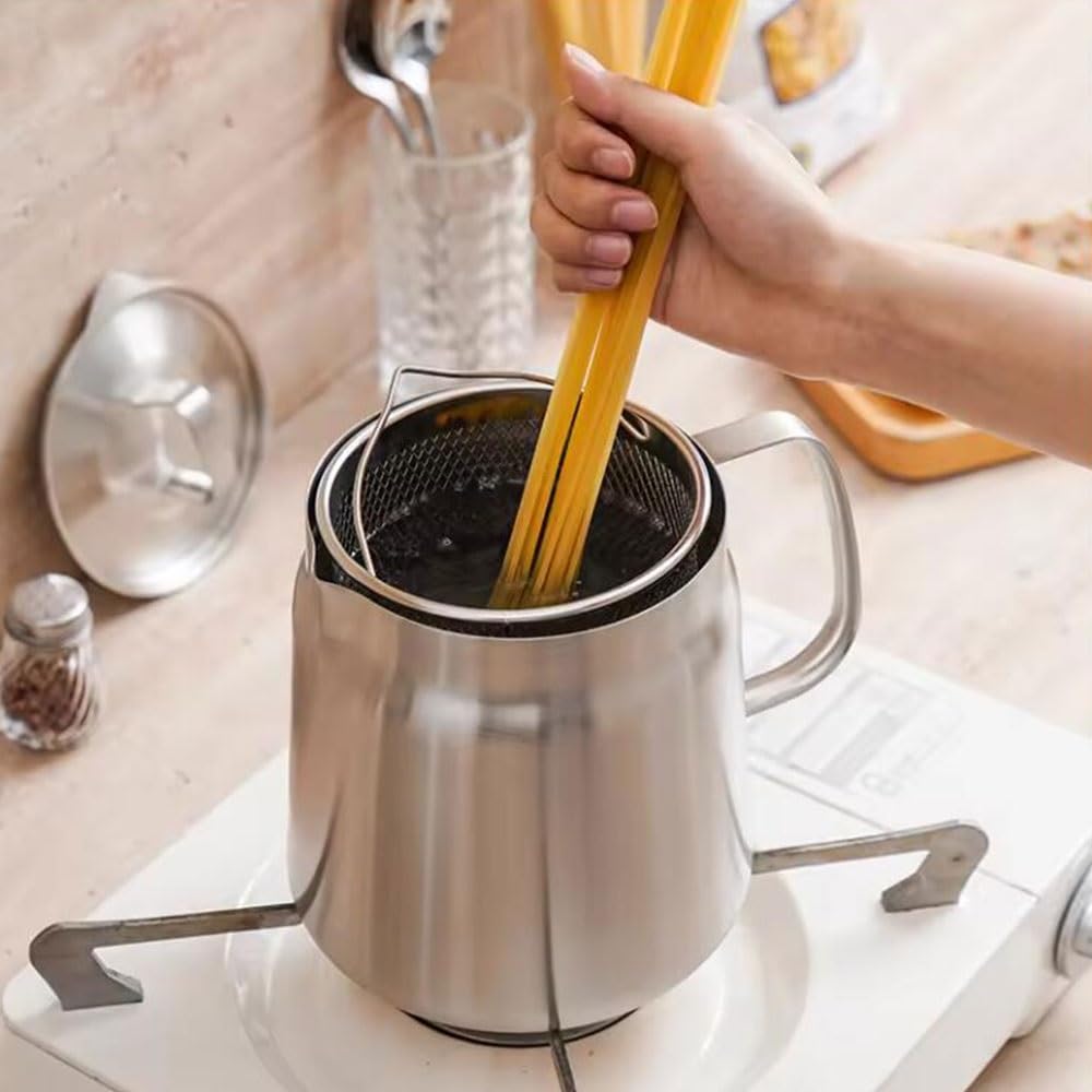 Récipient filtre à huile en acier inoxydable 304 – Pot de cuisine de grande capacité pour un usage domestique, mini friteuse à huile polyvalent et tasse filtrante, facile à nettoyer et à utiliser