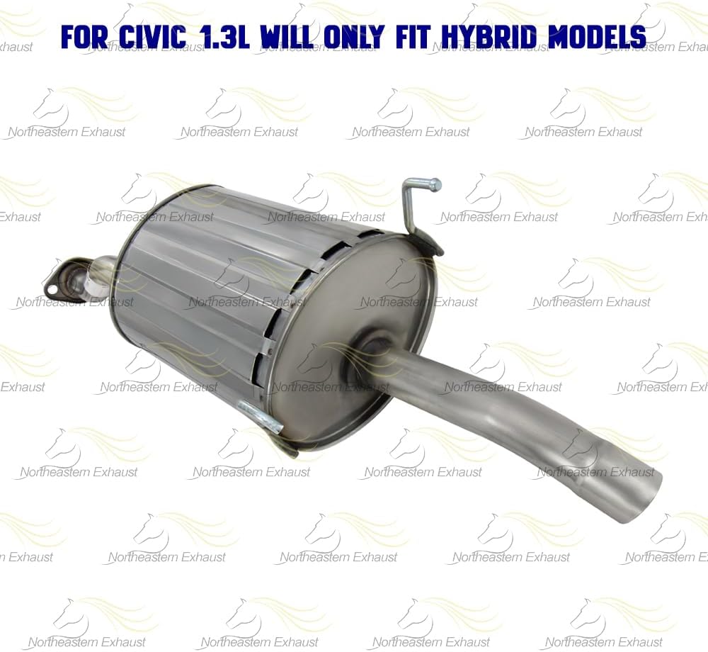 Exhaust Rear Muffler Compatible with Honda Civic 2003-2005 1.3L | Stainless Steel | Northeastern Exhaust | Includes Gasket, Hangers, Spring Bolt Kit | Direct-Fit Replacement