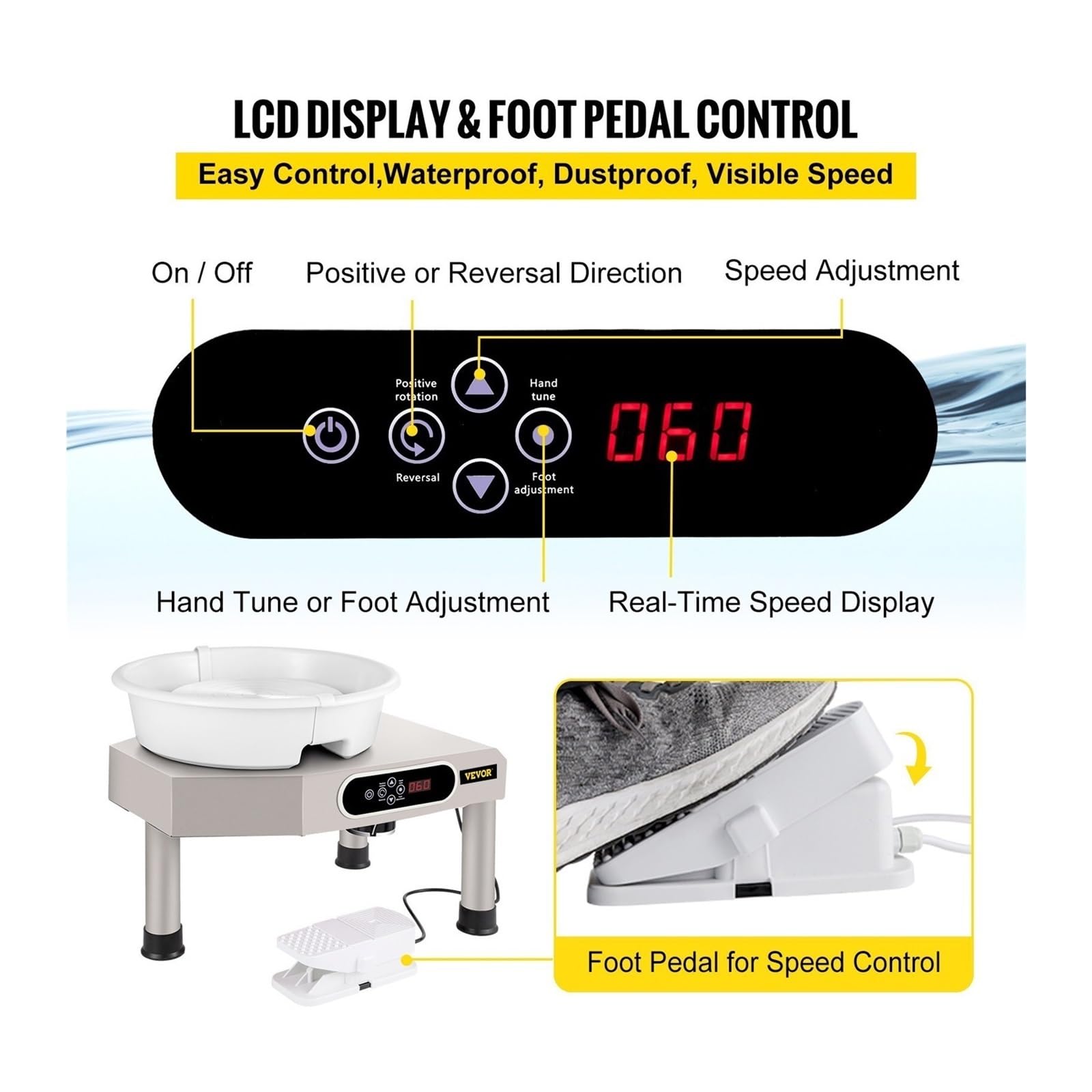 Koło garncarskie Maszyna do formowania ceramiki 25 cm Ekran dotykowy LCD gliniane 350 W Elektryczne narzędzia rzeźbienia w glinie DIY z pedałem nożnym Do użytku DIY