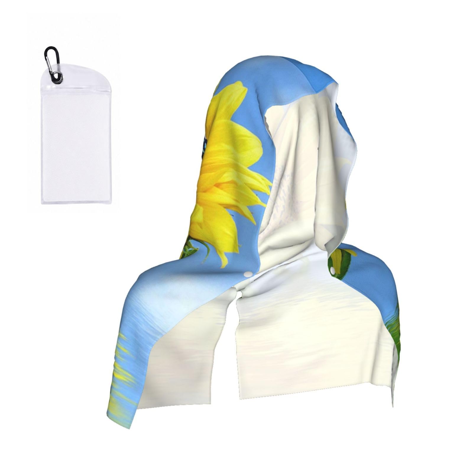 Butterfly On Sunflower Print Cooling Hoodie Towel, Cooling Towels For Neck And Face, Quick Drying Absorbent Cooling Head Towel Beach Camping Gym Construction(2pcs)