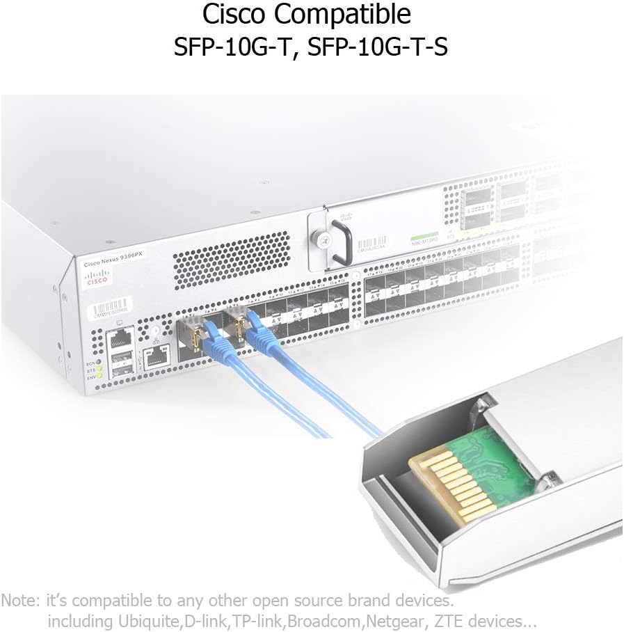 🛒 Crazy Deals 10G SFP+ to RJ45 for Cisco SFP-10G-T Netgear AXM765 Mikrotik S+RJ10 Finisar TP-Link D-Link 10GBase-T SFP+ Transceiver Module Copper, Cat6a/7, 30M