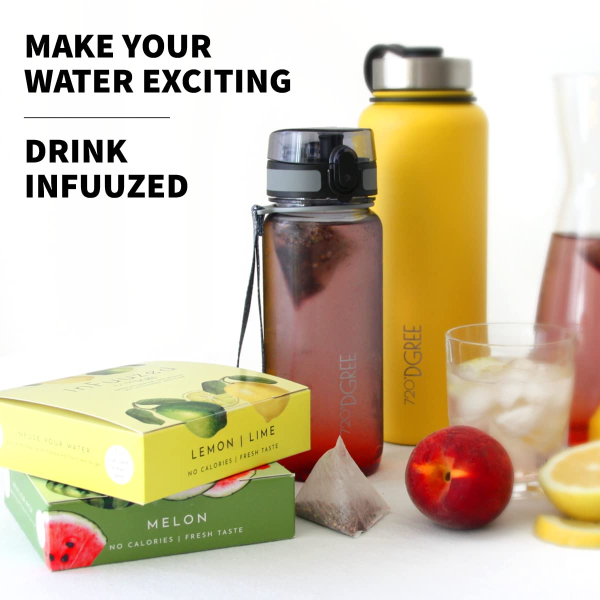 720°DGREE "InFuuzed" Geschmack - 5 Sorten Probierangebot mit Eistee 100 Beutel mind. 50 Liter - Kein Zuckerzusatz, Ohne Kalorien - Natürlich leckere Getränke einfach immer und überall genießen