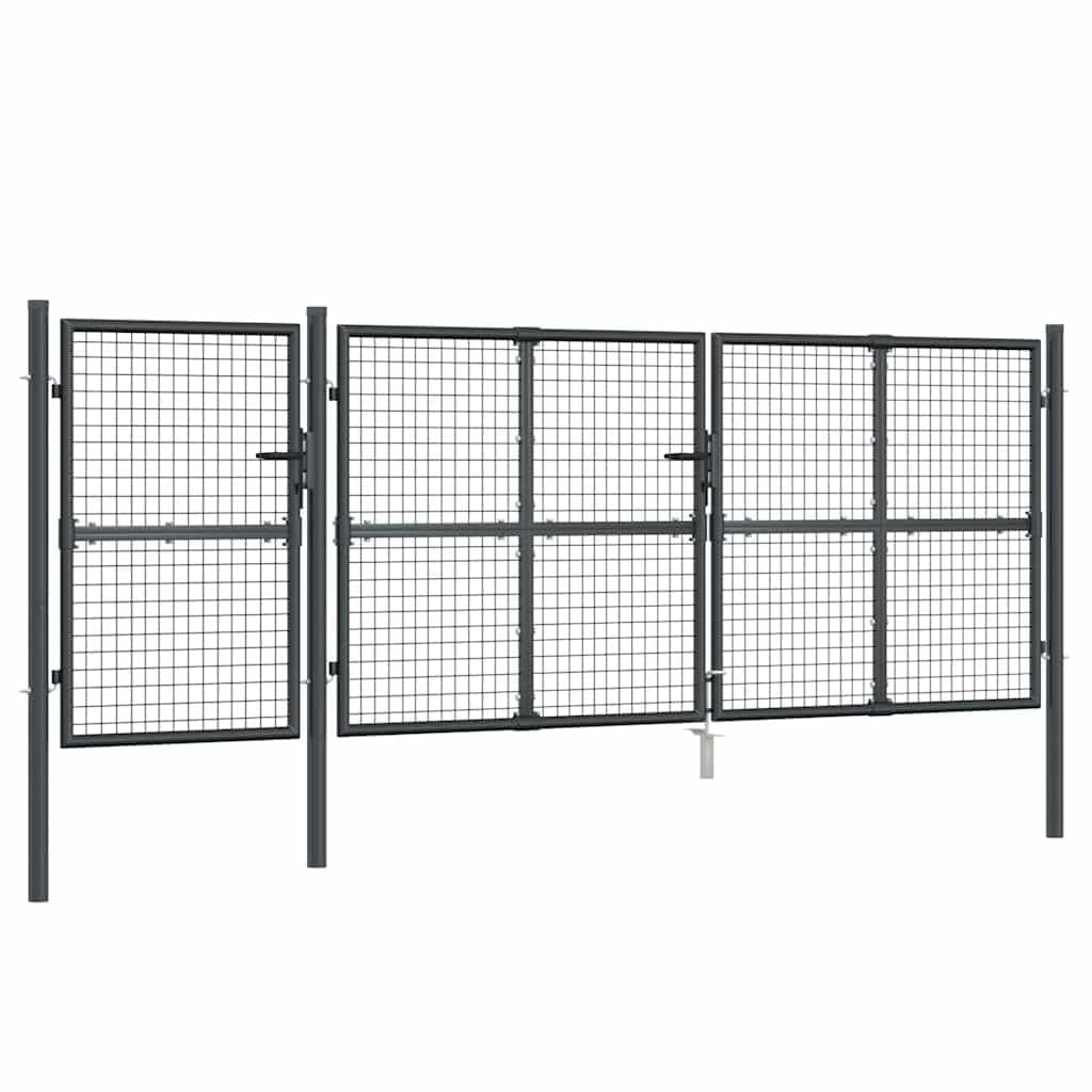 Brama ogrodowa z siatki antracytowej z ocynkowanej stali, 400 x 125 cm, regulowana, z ostrzem do wbijania w ziemię, zamykana, nowoczesna brama kratkowa do ogrodu, na podwórko, taras