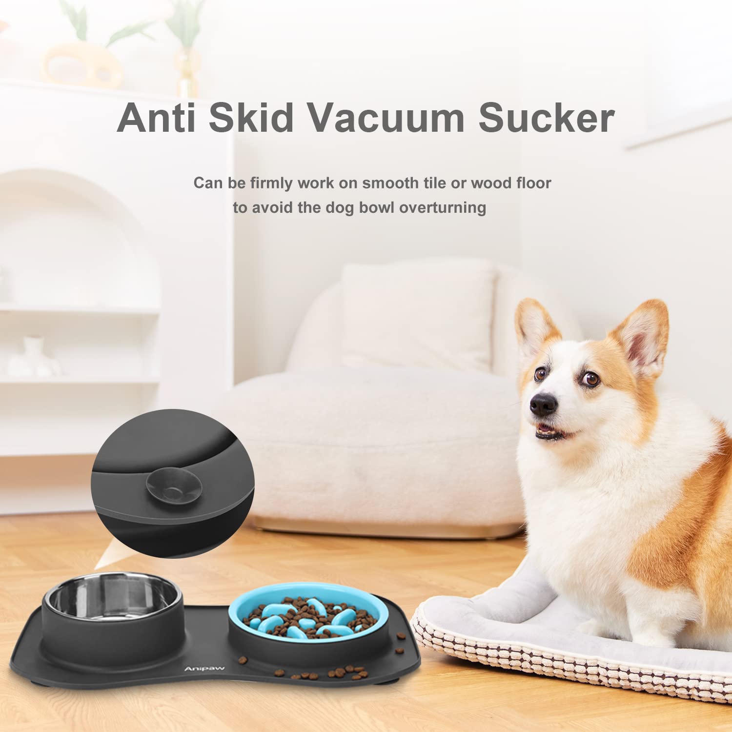 Slow Feeder Dog Bowls 3 in 1 Stainless Steel Food and Water Bowls with Non-Spill and Skid Silicone Mat to Slow Down Eating for Large Medium Small Breed Size Dogs and Cats