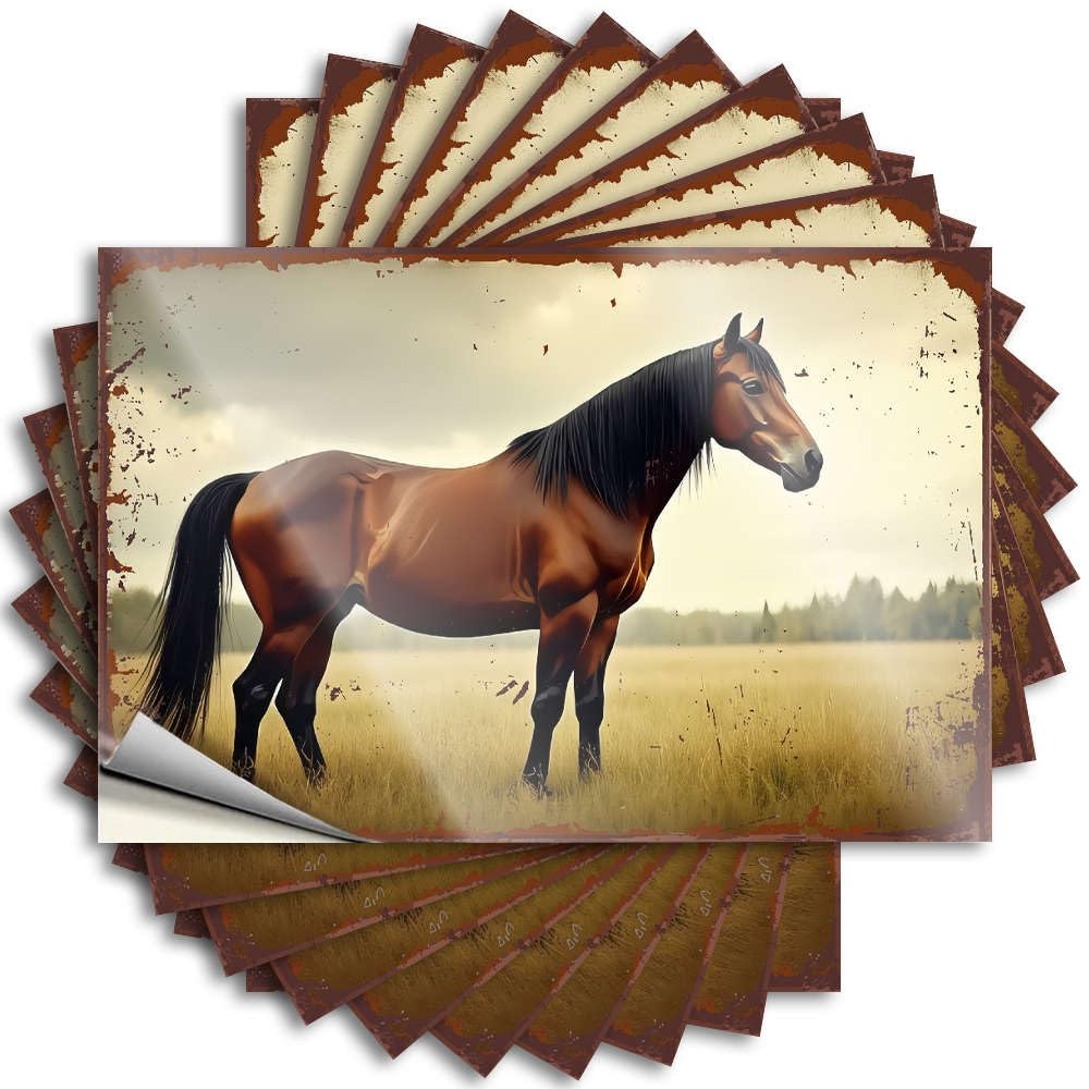 Fzfn Colour Decal Grunge Custom Stickers, Wall Waterproof A Majestic Horse Stands In A Golden Field. For Hydro Flask | Winter Vinyl Decals For Absorbing Holiday Gift(6X9cm)