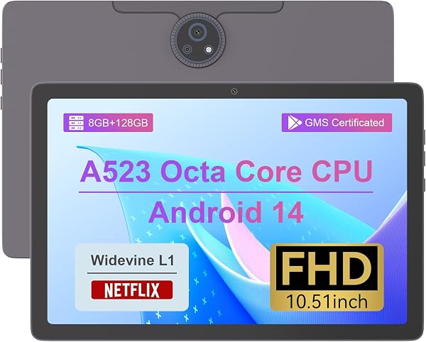 C idea Tablette Android, écran 10,51 Pouces 1200 x 1920, 8 Go (4+4) de RAM + 128 Go de ROM, Batterie 6000 mAh, Compatible Wi-FI et Bluetooth (Gris) - 1