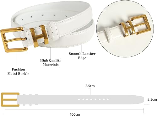 Miniatura 7 de Cinturón de cuero clásico con hebilla de metal para mujer con vestido de jeans