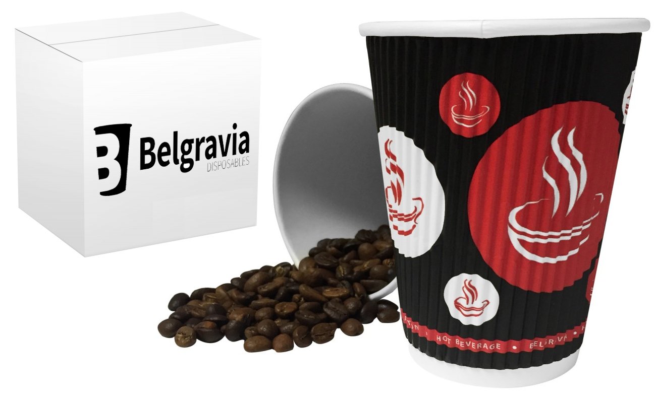 Belgravia Black 50 X 16Oz Red & Triple Ripple Paper Wall Tea Coffee Cappuccino Hot Drinks Cup