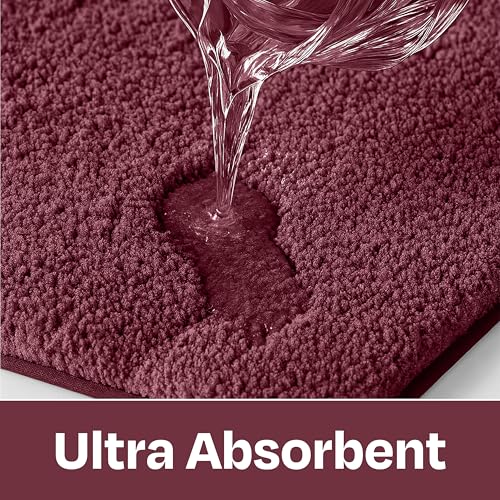 Image of enera Anti Slip Bathroom Mat 40x60 cm | Microfibre Bath Mat, Door Mat & Floor Mat for Bathroom, Bedroom, Kitchen, Home | 2000 GSM Soft Water Absorbent Quick Dry Machine Washable (Stello, Ruby Maroon)