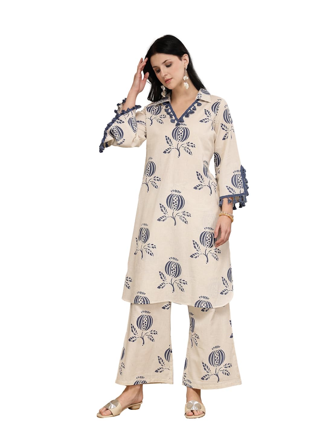 stylum Women's Blue Printed Cotton Straight Kurta Pant Set-picture-40