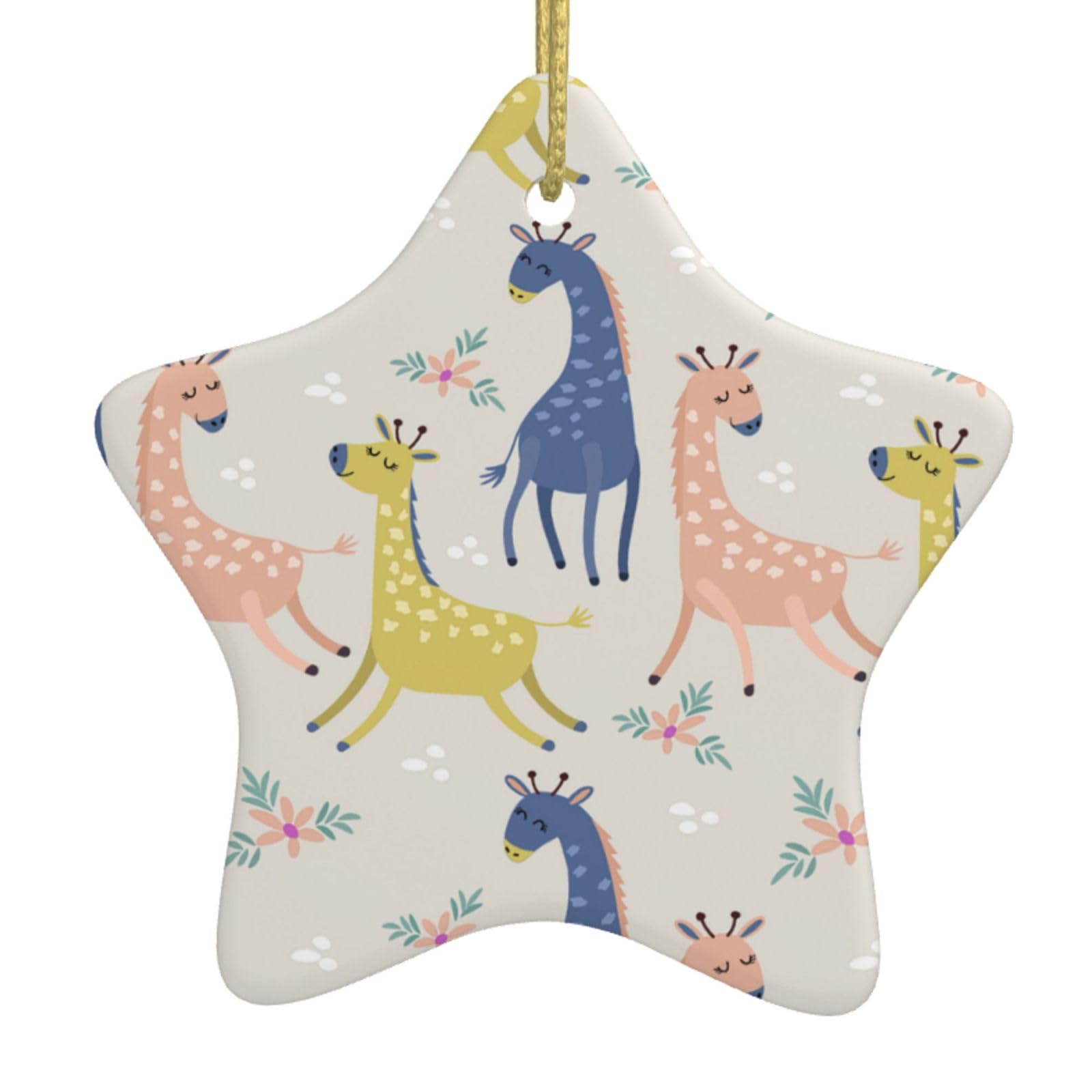 Cute Giraffe Print Christmas Ornaments, Ceramic Hanging Ornament, Round Shape Decorations