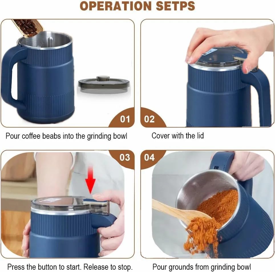 Image of Small Mini Masala Grinder & Mixer - Electric Portable Dry Spice, Coffee & Grain Grinder for Home Kitchen (Dry Use Only)