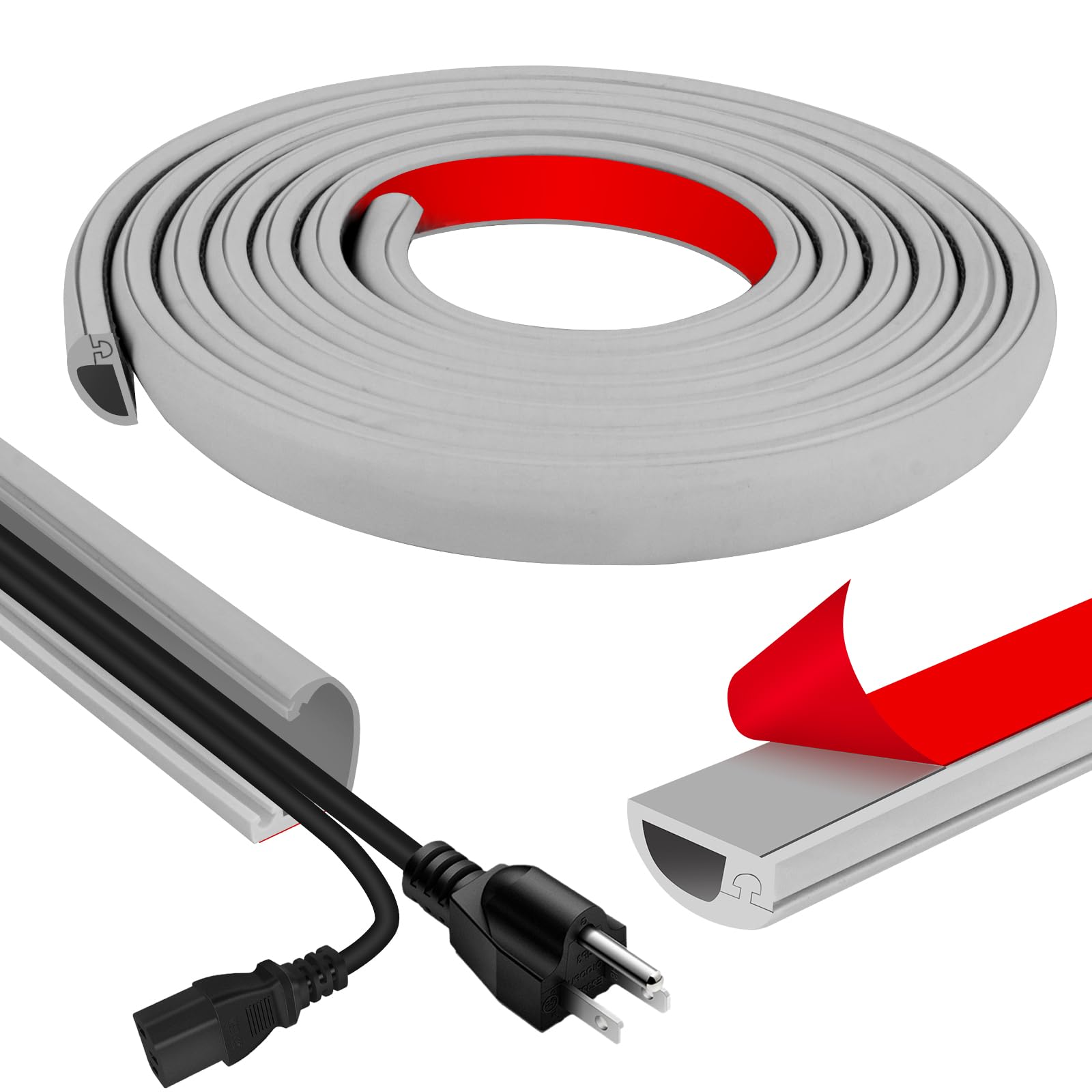 Cord Wall Cover, 118in Self-Adhesive Wire Covers for Cords on Wall, Extension Cable Hider for Floor, Mounted Tv, Home and Office Cavity 0.63" Wx0.31 H