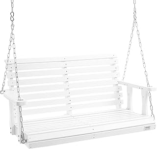 VEVOR Wooden Porch Swing 4 ft, Patio Bench Swing for Courtyard & Garden, Upgraded 880 lbs Strong Load Capacity, Heavy Duty Swing Chair Bench with Hanging Chains for Outdoors, White