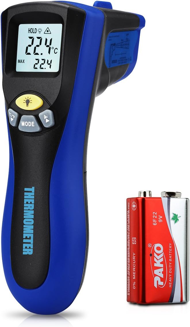 WELQUIC Laser Infrared Thermometer, Double Pyrometer Temperature Measuring Device -50 to + 550 °C, Non-Contact Thermometer Digital LCD Lighting, Blue/Black