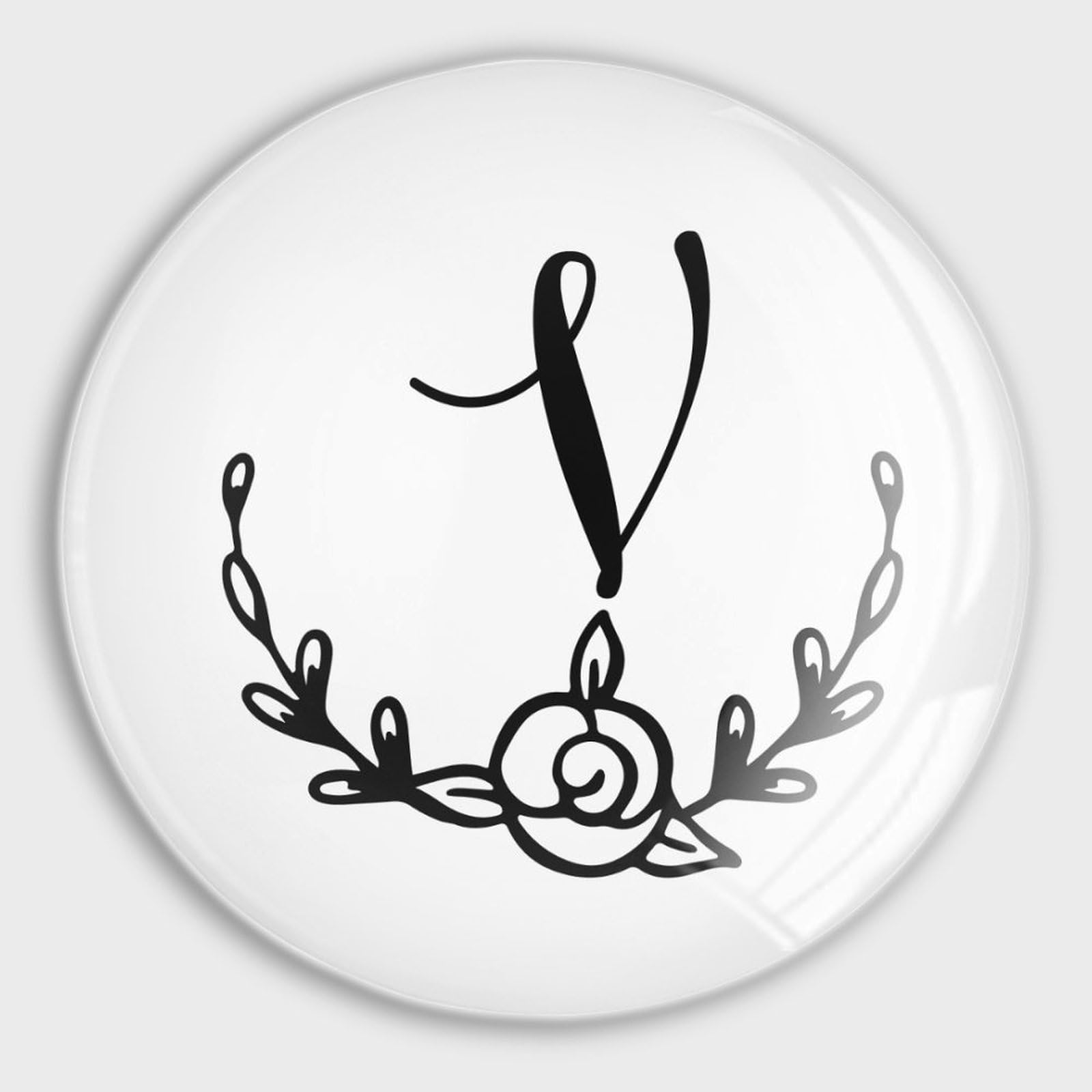Imanes de vidrio para oficina y hogar con la inicial V, juego decorativo floral de 4 piezas