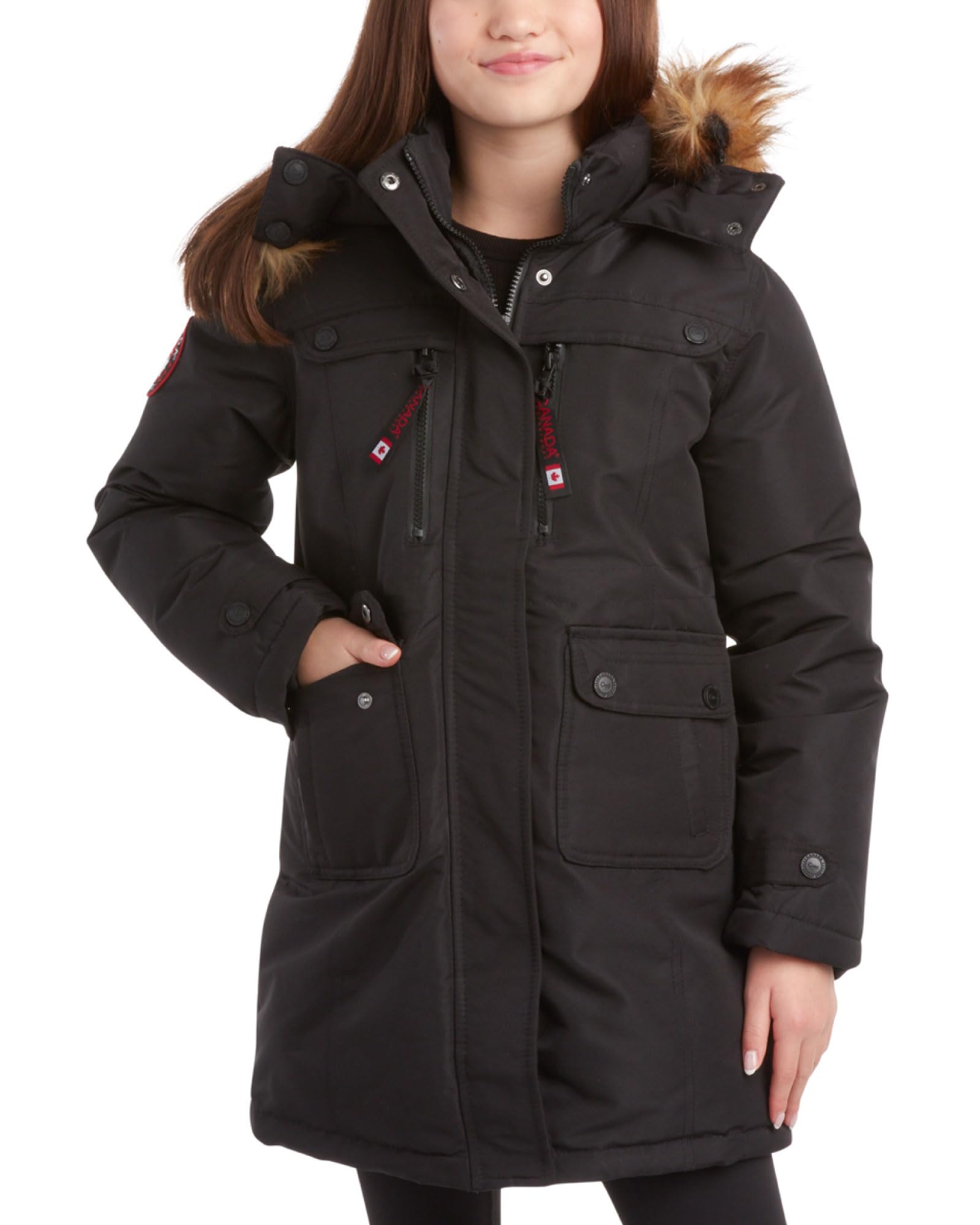 CANADA WEATHER GEAR Girls' Winter Faux Fur Lining Ski Jacket - Water and Wind Resistant Fleece Coat with Hood (Sizes: 7-16)