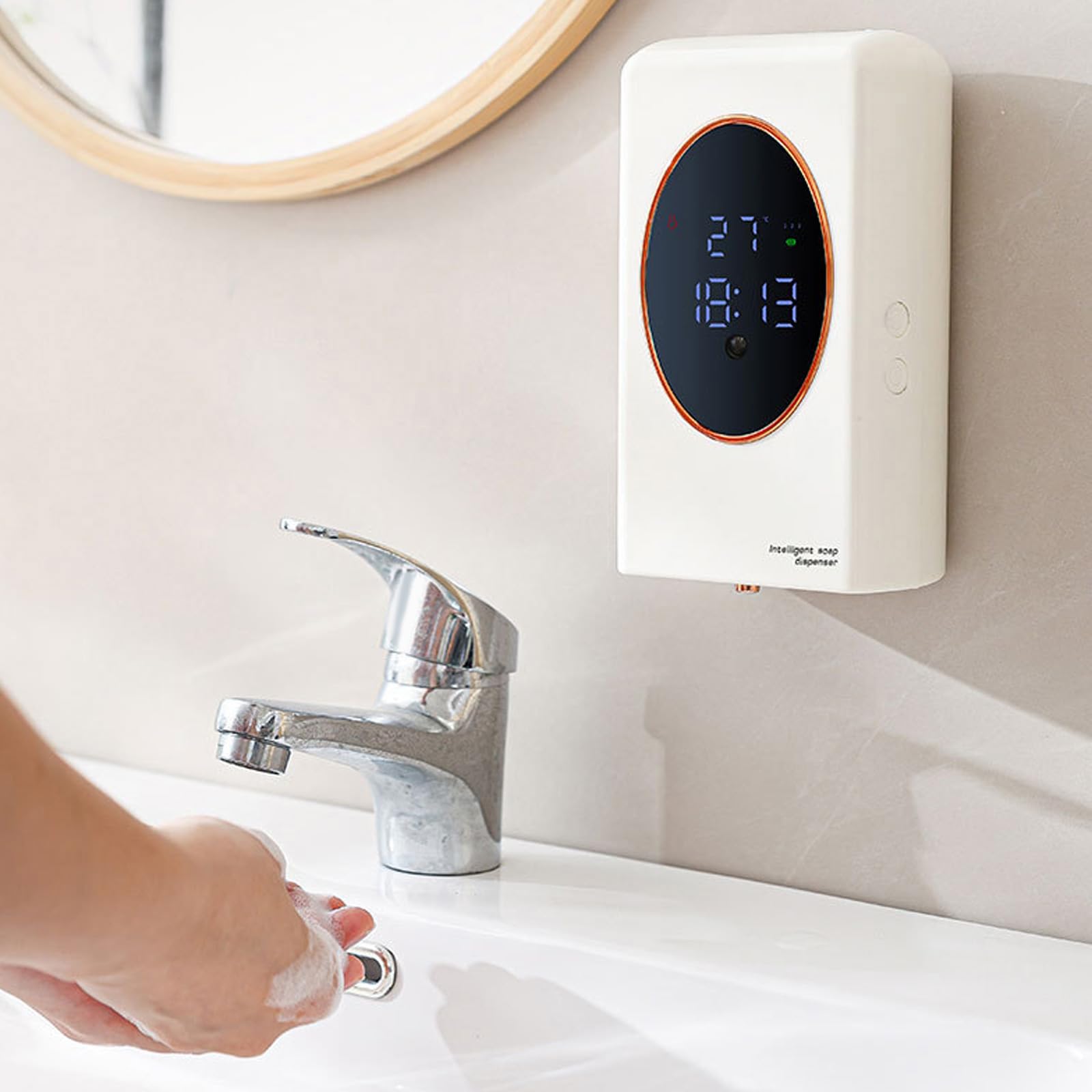Dispenser di sapone a mani libere con rilevamento automatico, ricaricabile, 480 ml, design a tenuta stagna, per lavello da appoggio, dispenser automatico di sapone