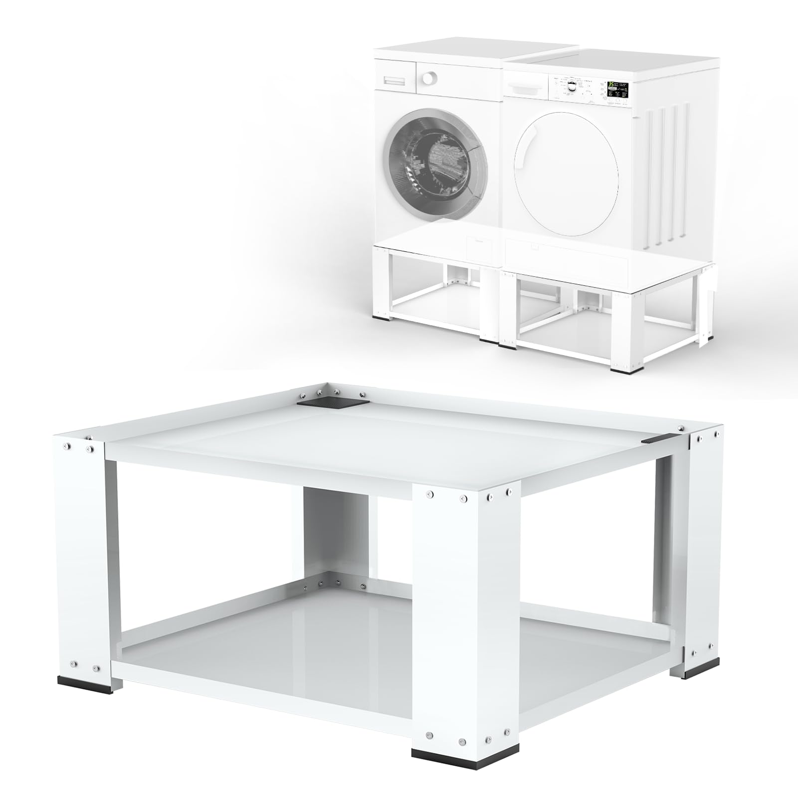 SKM Universal Washer &amp; Dryer Pedestal for 27" &amp; 28" Machines | Heavy-Duty Steel, 700LB Capacity | 15.7" Height, Anti-Slip &amp; Shock-Absorbing, White