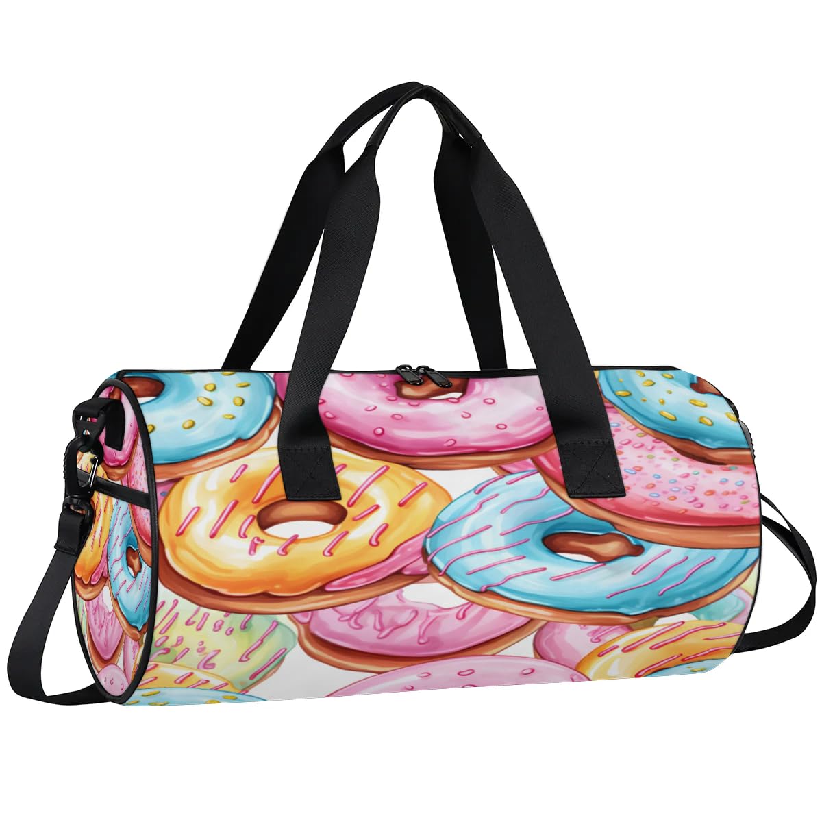 oooJHooo Travel Duffel Bag Donut Sports Gym Bag for Womens Mens, Waterproof Weekend Overnight Bag Lightweight Carry on Bag for Airplanes Yoga Dance Beach Swim Hospital Holdalls,A-401, 17.6x9x9 inch