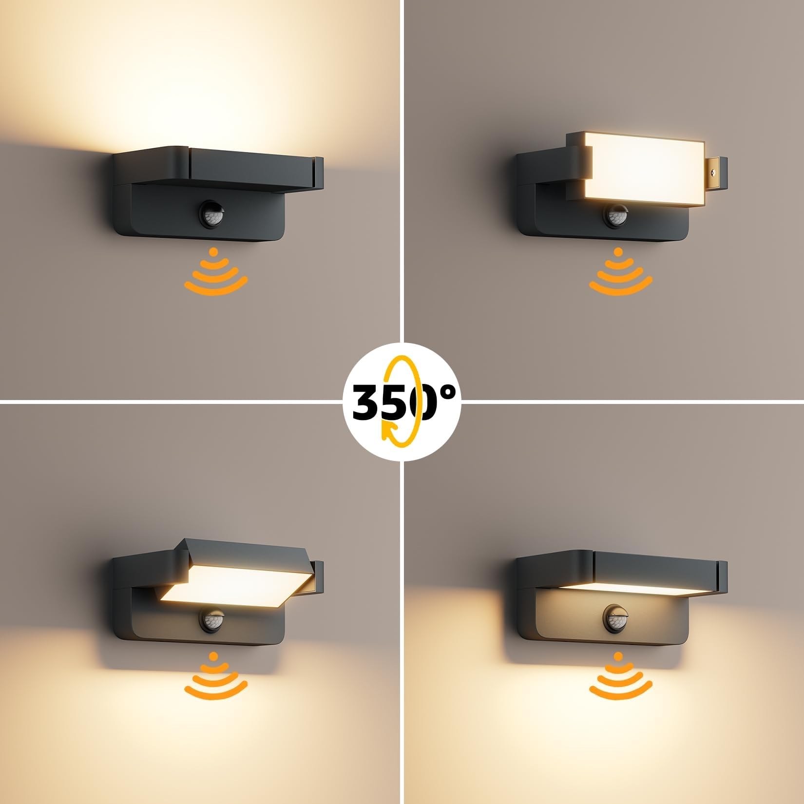 Aipsun 24W LED Applique Esterno/Interno con Sensore di Movimento Antracite | Lampade da Parete Orientabile IP65 Applique da Parete in Alluminio per Giardini Ingresso Terrazza,Bianco caldo 3000K