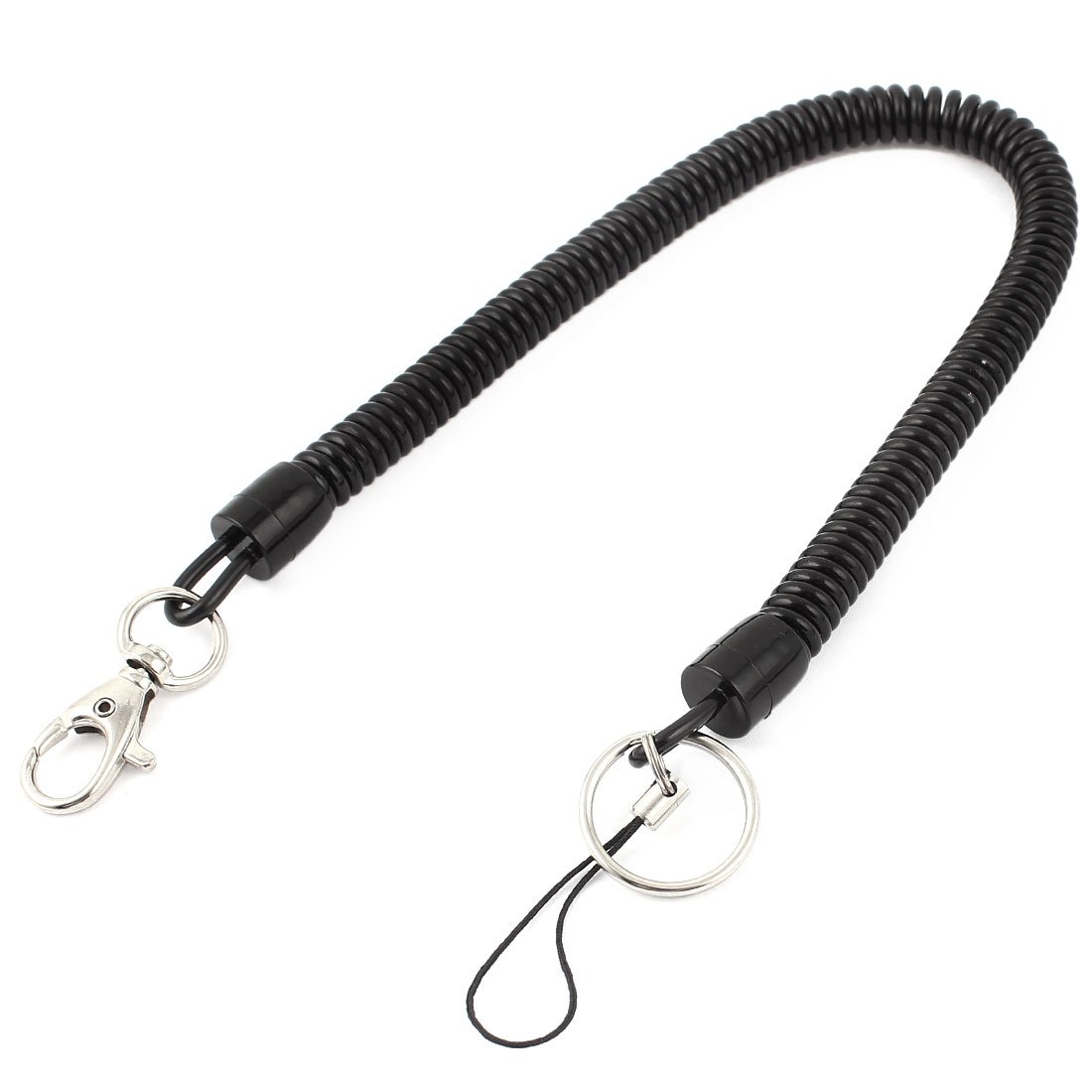 sourcing map Plastic Lobster Clasp Spring Coil Cord Keychain Strap Key Holder Black
