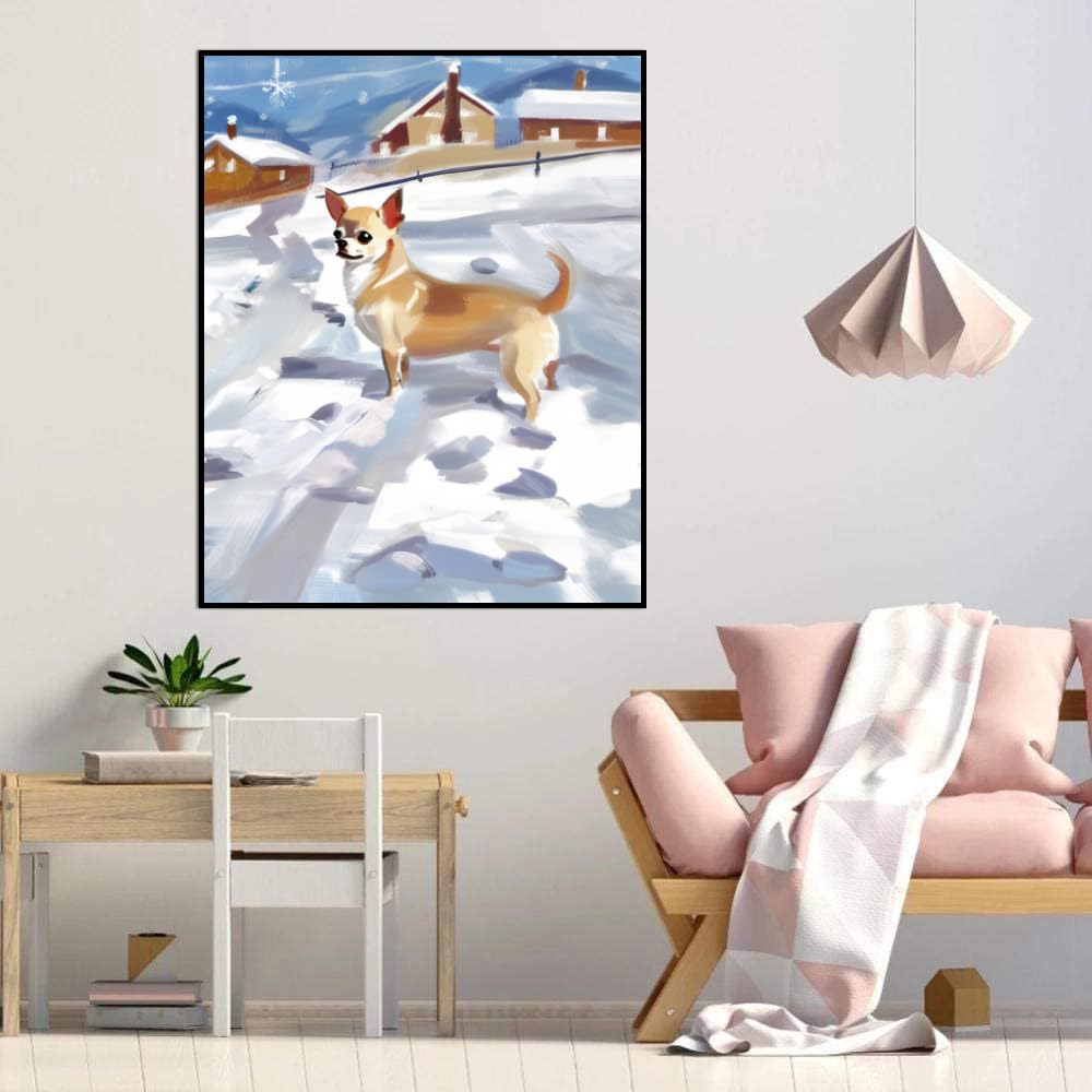 DIY Paint by Number for Adults Beginner Chihuahua Dog Paint by Number on Canvas DIY Oil Painting for Gift Home Wall Decor 16x20inch(40x50cm) Frameless