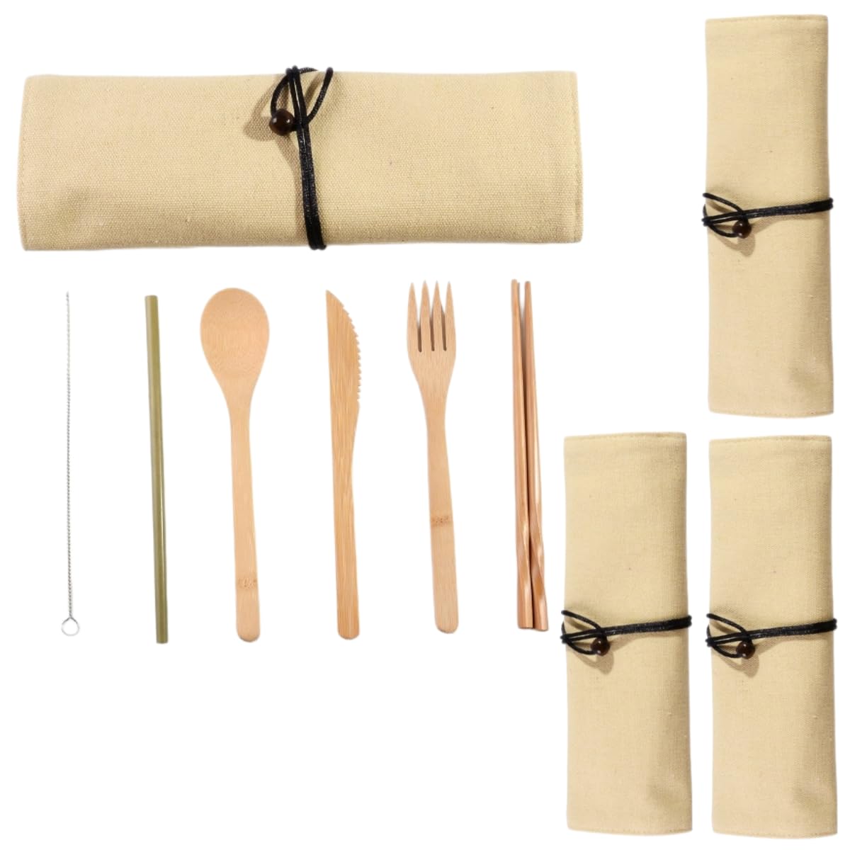 Cucchiai E Forchette Di Legno Set Portatile Da Esterno In Bambù Per Riporre Coltello Bacchette Forchetta Cucchiaio E Cannuccia Kaki 4 Set