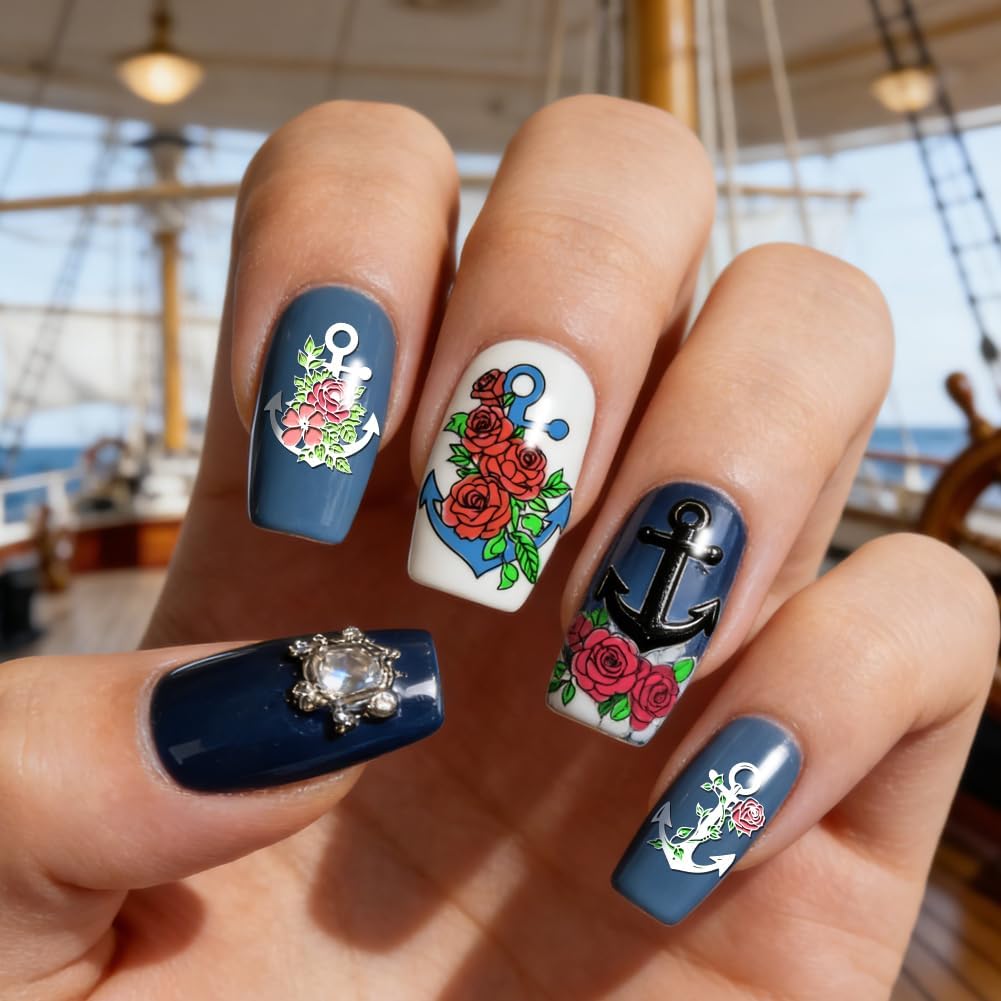 PH PandaHall 3Pcs Floral Anchor Nail Stamping Plates Nautical Nail Template