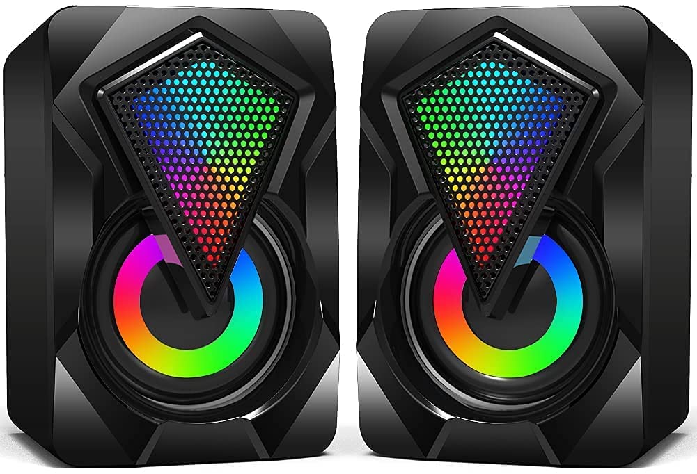 NJSJ Computer Speakers for Desktop, USB-Powered Stereo 2.0 PC Speakers with 3.5mm Aux input, Portable Mini Speaker for Laptop Smartphones MAC, Colorful RGB Lights(Black) - Image 2