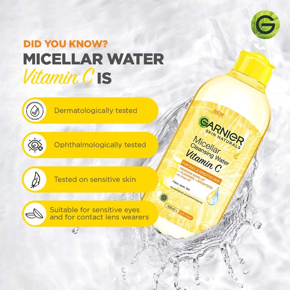 Image of Garnier Vitamin C Micellar Cleansing Water- For Bright Skin, 400ml (Pack of 2)