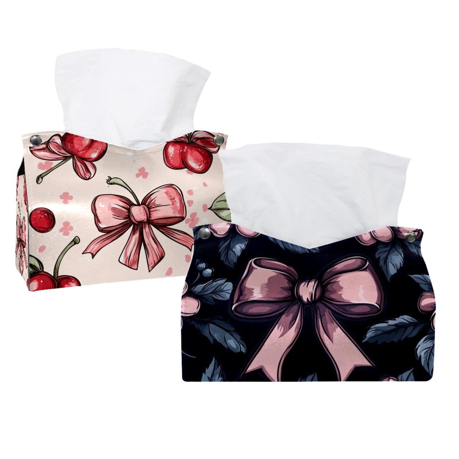 Boîte à mouchoirs cerises et distributeur serviettes visage lot de 2