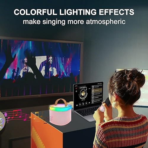 Miniatura 4 de Mini máquina de karaoke para niños, doble altavoz Bluetooth portátil con 1 micrófono inalámbrico de karaoke, juguetes musicales, regalos de