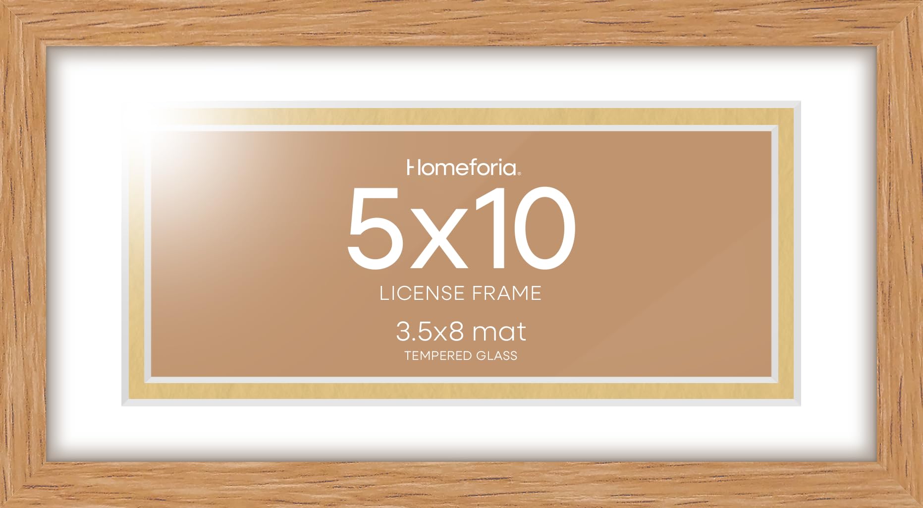 Homeforia 5x10 Business License Frame Wood, High End Natural Oak 5 x 10 Document Certificate Frames with Mat 4x9 inch, 10x5 Light Wooden Frames for Wall or Tabletop, Tempered Glass, Wall Kit, Set of 3