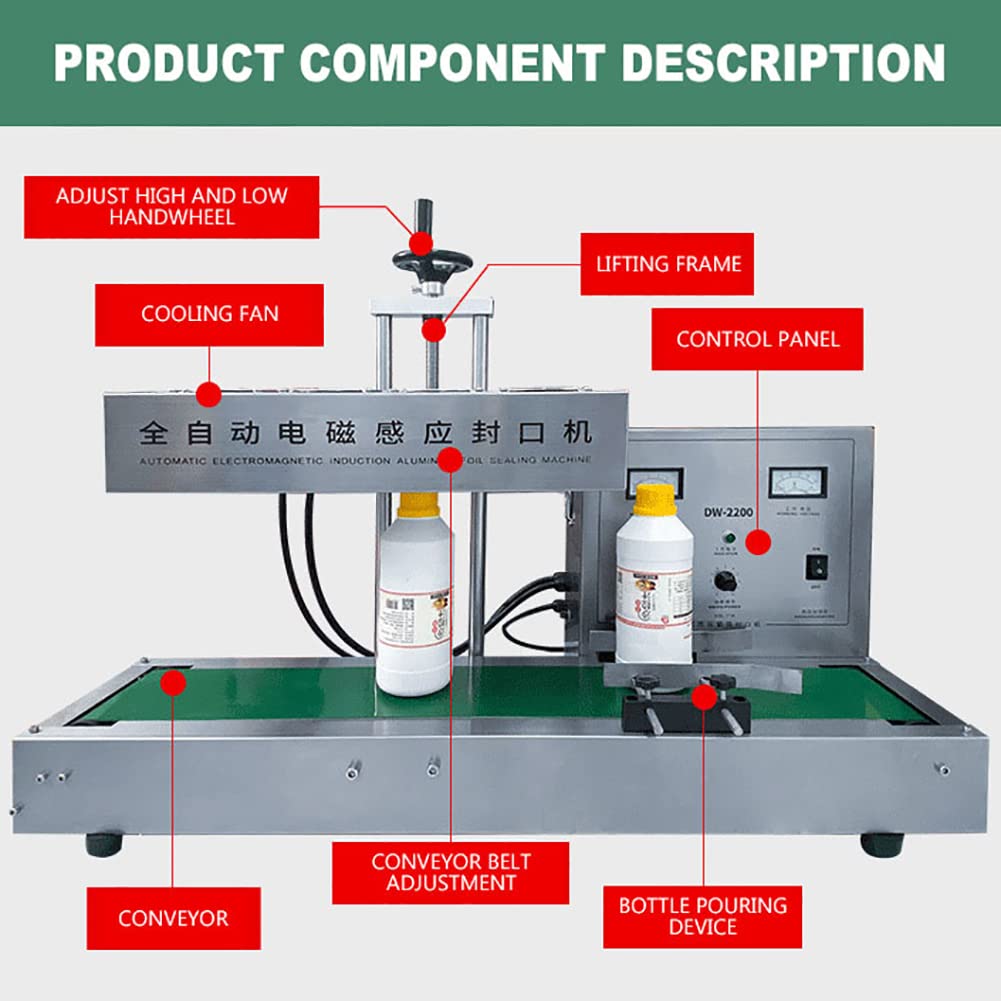 Sellador continuo de tapas de botellas por inducción electromagnética, máquina selladora automática de papel de aluminio de 2200 W, máquina selladora de tarros por calor de 15-120 mm para botellas d