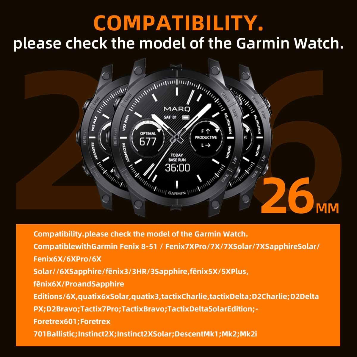 Genuine Leather Ultra Bands 22mm 26mm Designed for Garmin Fenix 8 47mm 51MM/Fenix 5/Fenix 6/Fenix 7/Fenix 5X Plus/Fenix 3/Fenix 6X Pro, Quick Fit Rugged Military Band for Fenix 5X/6X/7X/Forerunner 935/Men - Image 3