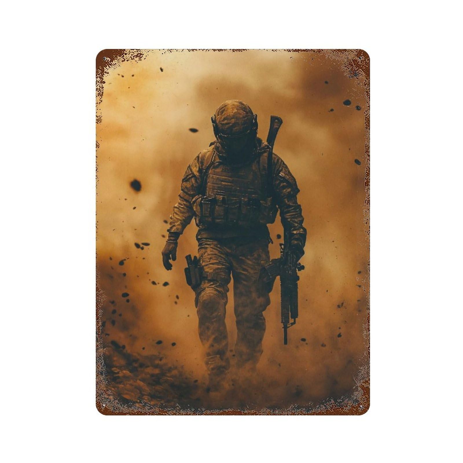 Soldier in Dust Cloud Decorative Tin Sign 15.7"x11.8", for Bistro, Counter And Cafe Decor, Retro Wall Decor