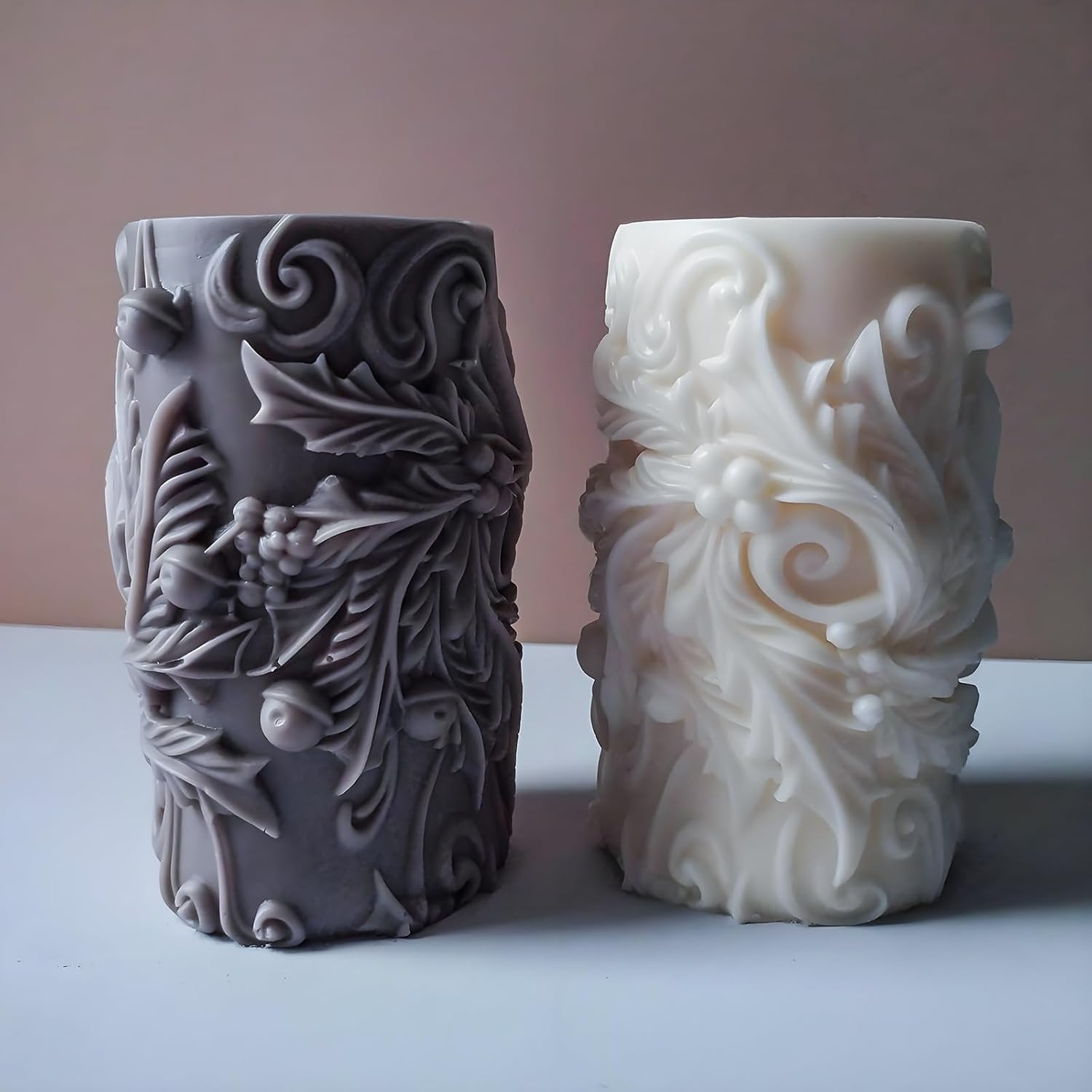 Christmas Candle Molds for Candle Making, 3D Holly Embossed Silicone Molds for Resin Candle Soap Wax, Unique Christmas Ornament Fondant Chocolate Cake Mold DIY Art Craft Xmas Decor (Holly)