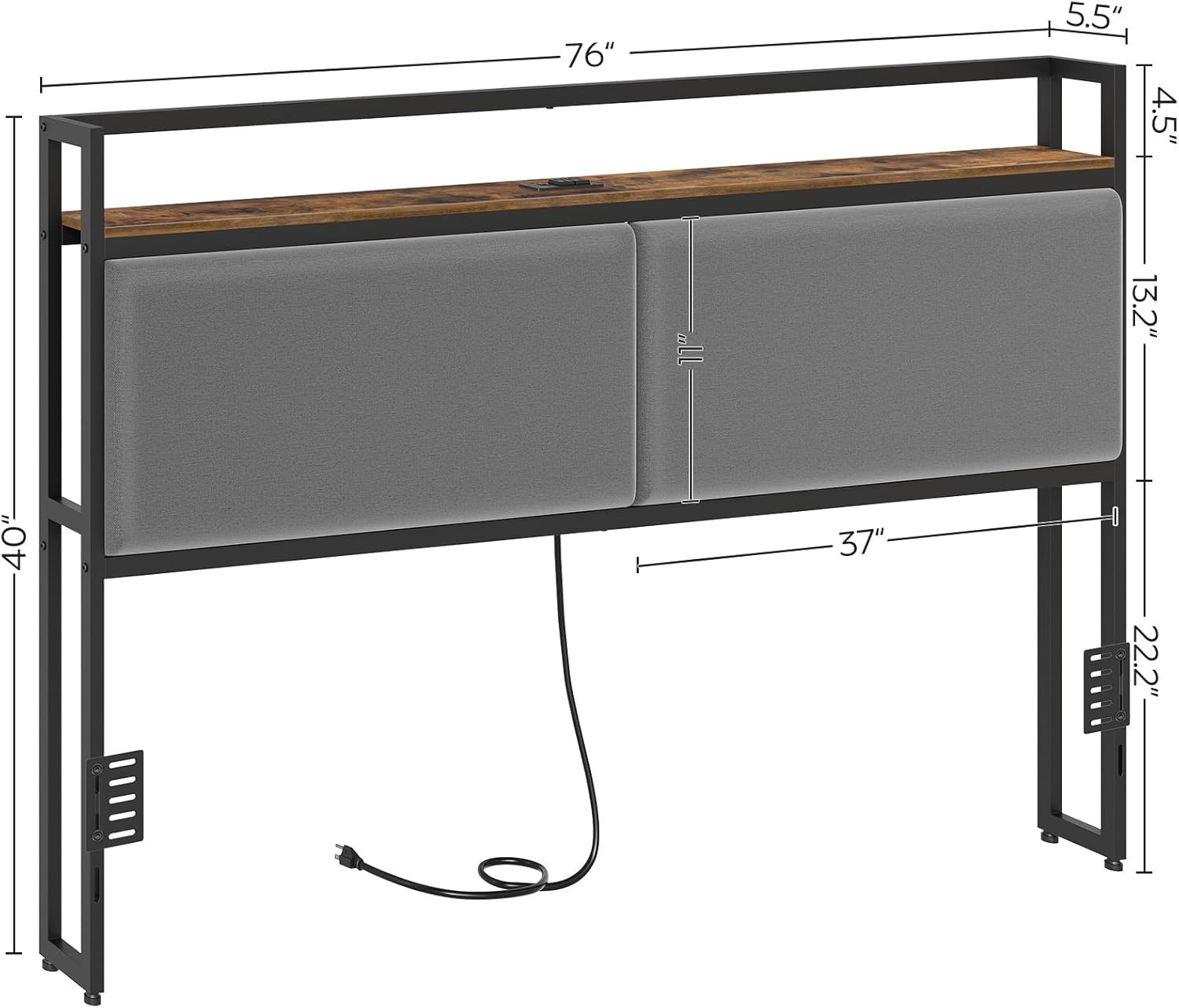 King Size Headboard Only and Queen Head Board Bundle, Upholstered King Headboard with Charging Station, Head Board with Open Storage, Height Adjustable, Vintage Style, Sturdy and Stable, Rustic Brown,
