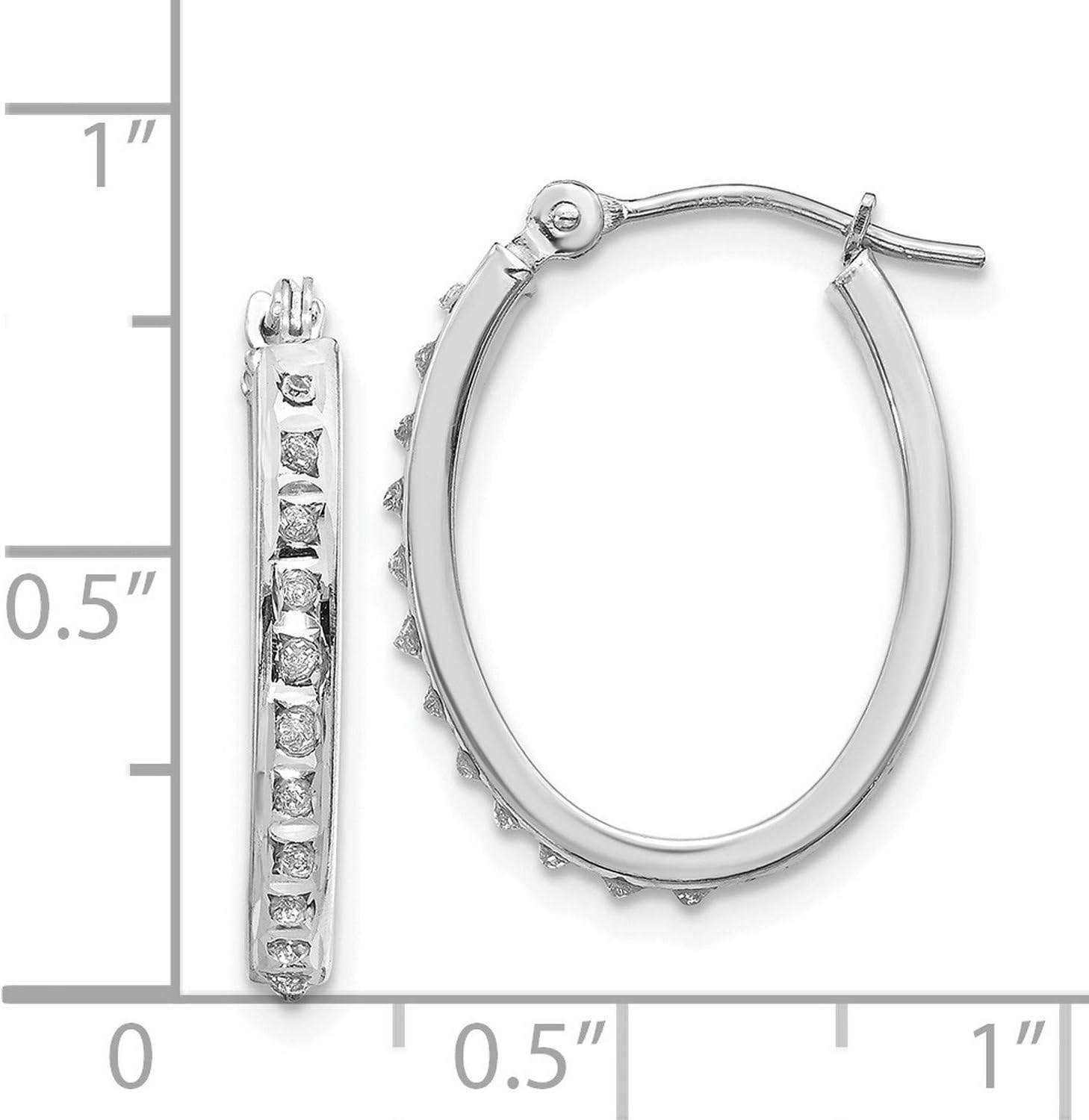 14k White Gold Oval Diamond Hoop Earrings, Hinged Design, 19 x 2 mm, 0.01 cttw, I1–I3 Clarity, I–J Color, Women’s