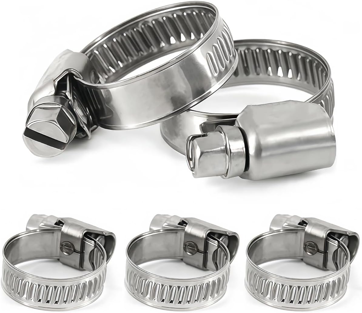 50PCS 20-32mm Heavy Duty Hose Clamps, MISPIRE Adjustable Worm Gear Drive Hose Clamps, Stainless Steel 304 German Style Pipe Clamps for Fuel Injection Line, Automotive, Radiator, Garden,Plumbing