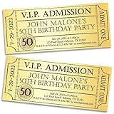 Gold Ticket Birthday Invitations, Golden Admission VIP Adult Milestone Invites Any Age Gold Glitter Bling Glam, Personalized with Envelopes