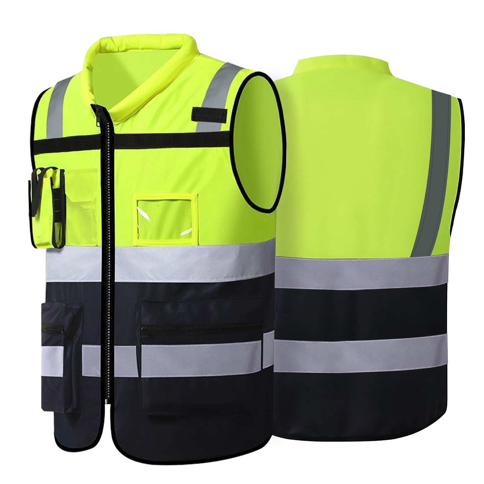 URAQT Chaleco Reflectante Homologado, Chaleco Reflectante de Seguridad, Chaleco Trabajo 7 Bolsillos con Cremallera, Chaleco de Seguridad de Alta Visibilidad para Limpiadores Trabajadores, Unisex, L