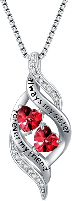 OCJ Sister Gifts for Women and Girls from Sister 925 Sterling Silver Heart Birthstone Infinity Pendant Neckalce Engraved Always My Sister Forever My Friend